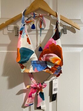 La Blanca Multicolor Floral Halter Bikini Top - Size 14